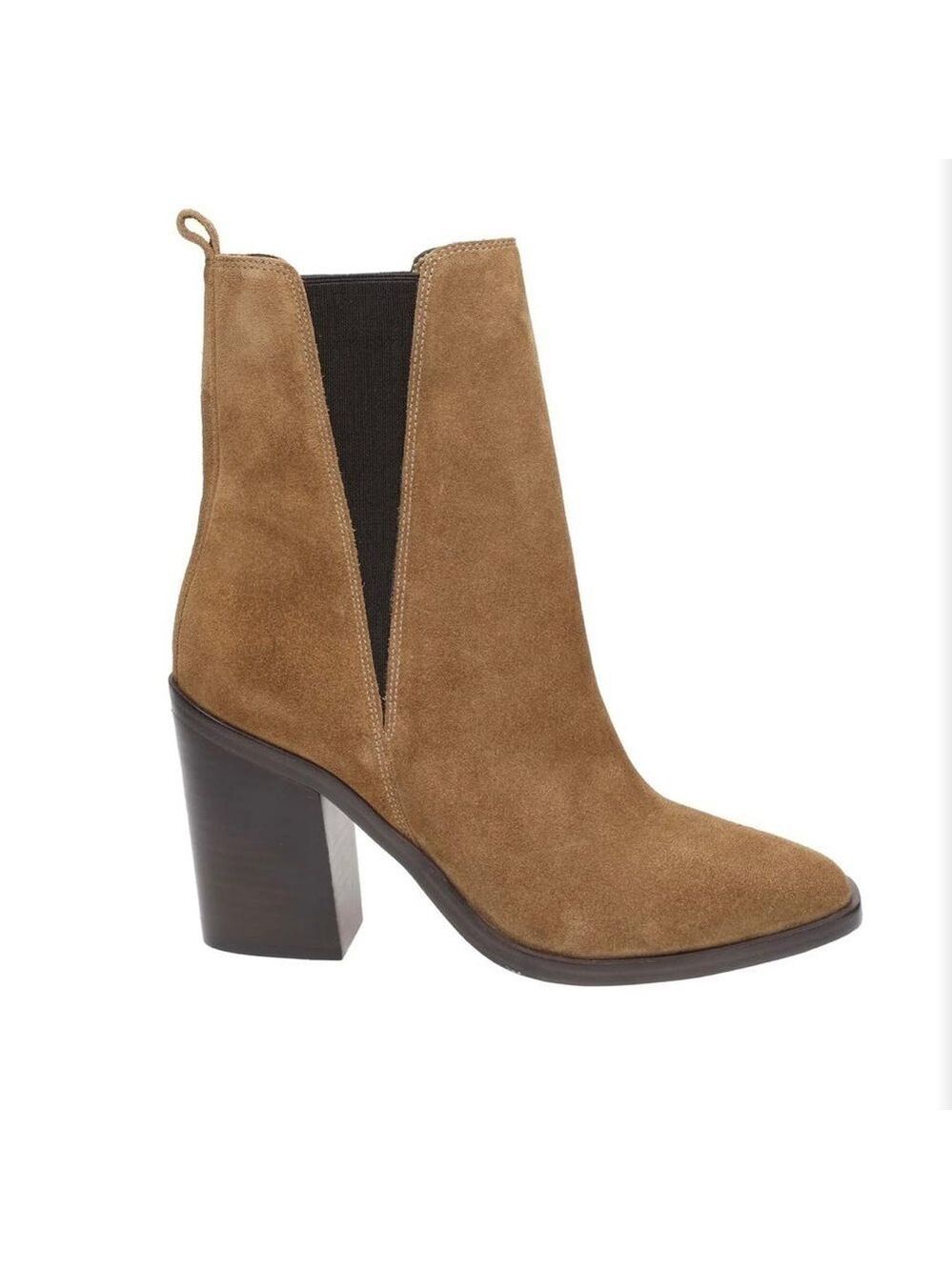 Nib Marc Fisher Kristie Suede Block Heeled Booties in Medium Natural